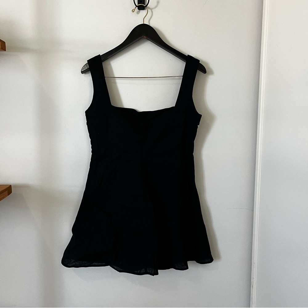Peppermayo Cadence Linen Blend Square Neckline Mini Dress Black US 10 - Picture 5 of 12